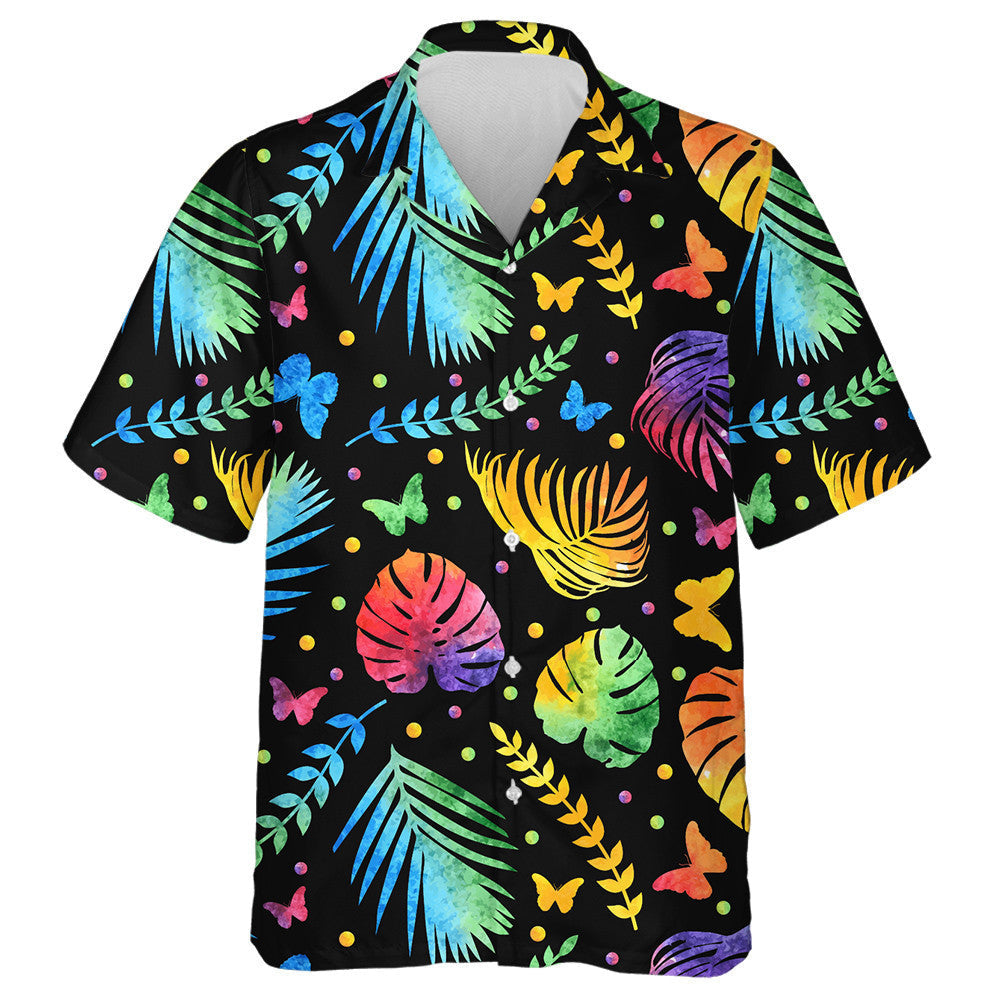 Spring Theme Jungle Monstera Leaf And Butterflies Hawaiian Shirt, Hawaiian Shirt Gift, Christmas Gift