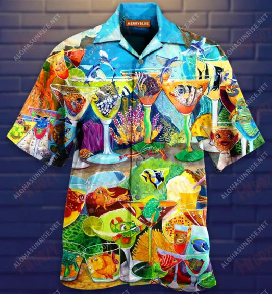 Dr-Ink Cosúil le Cocktail Éisc Léine Haváí Unisex Laethanta Saoire Muinchille Gearr Na Léinte Haváís is Fearr Léinte haváíais d'Fhir, Bronntanas Léine Haváís, Bronntanas Nollag