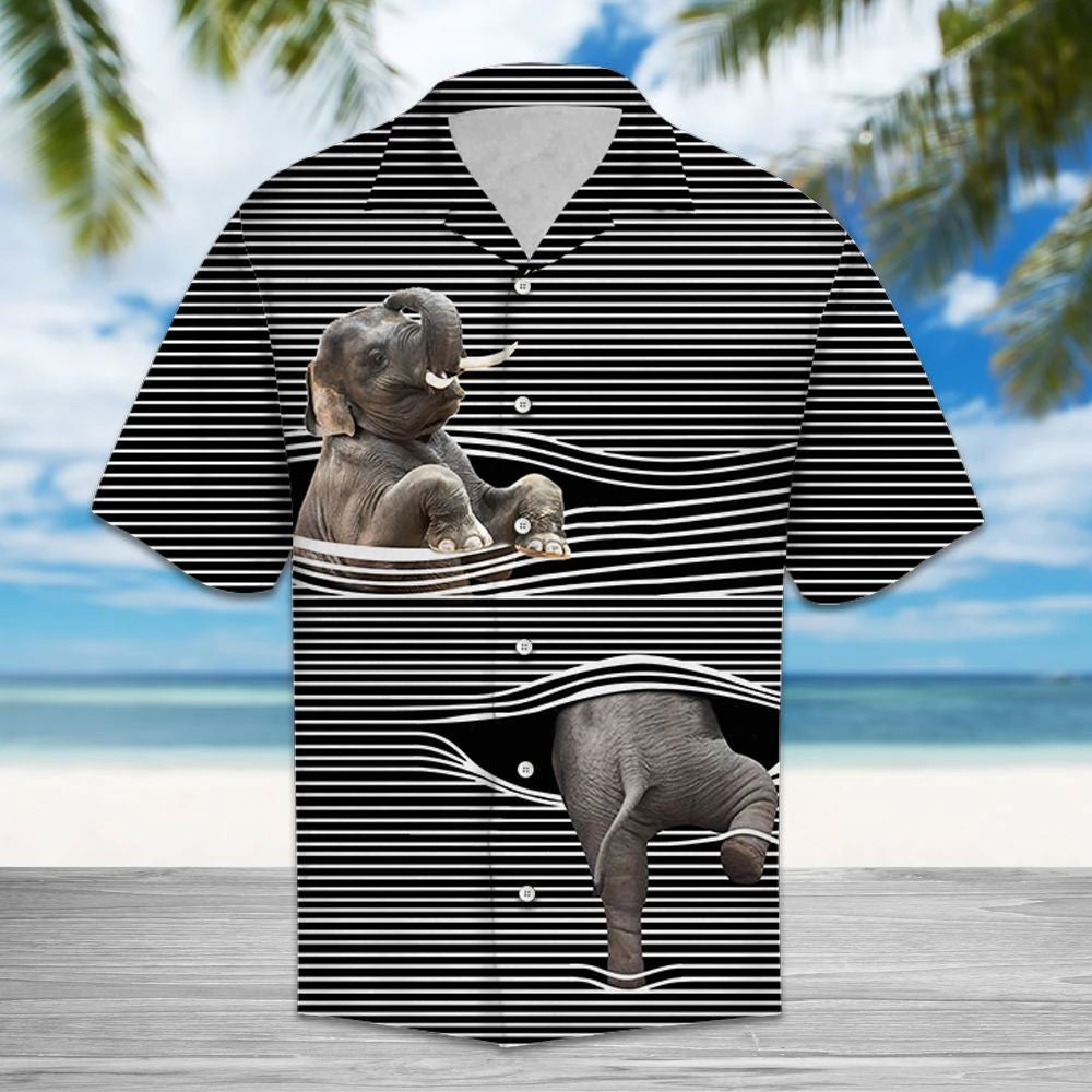 Baby Elephant With Black White Lines Hawaiian Shirt, Hawaiian For Gift