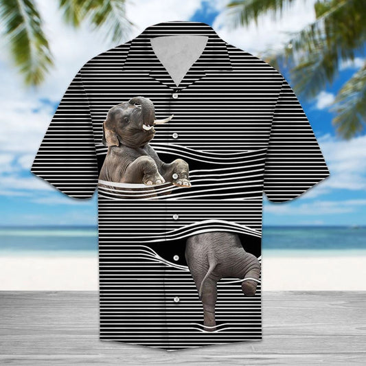 Baby Elephant With Black White Lines Hawaiian Shirt, Hawaiian For Gift