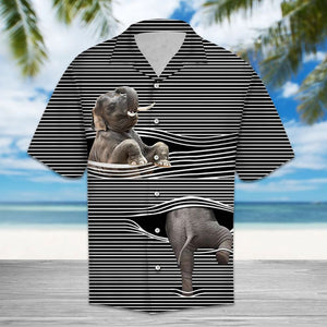 Baby Elephant With Black White Lines Hawaiian Shirt, Hawaiian For Gift