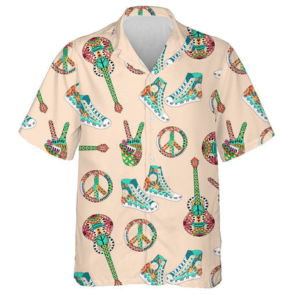 Colorful Hippie Pattern With Rainbow And Peace Symbol Hawaiian Shirt, Hawaiian Shirt Gift, Christmas Gift