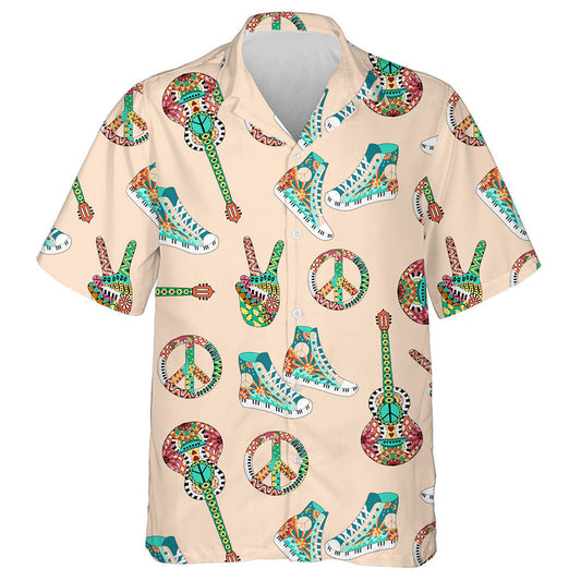 Colorful Hippie Pattern With Rainbow And Peace Symbol Hawaiian Shirt, Hawaiian Shirt Gift, Christmas Gift