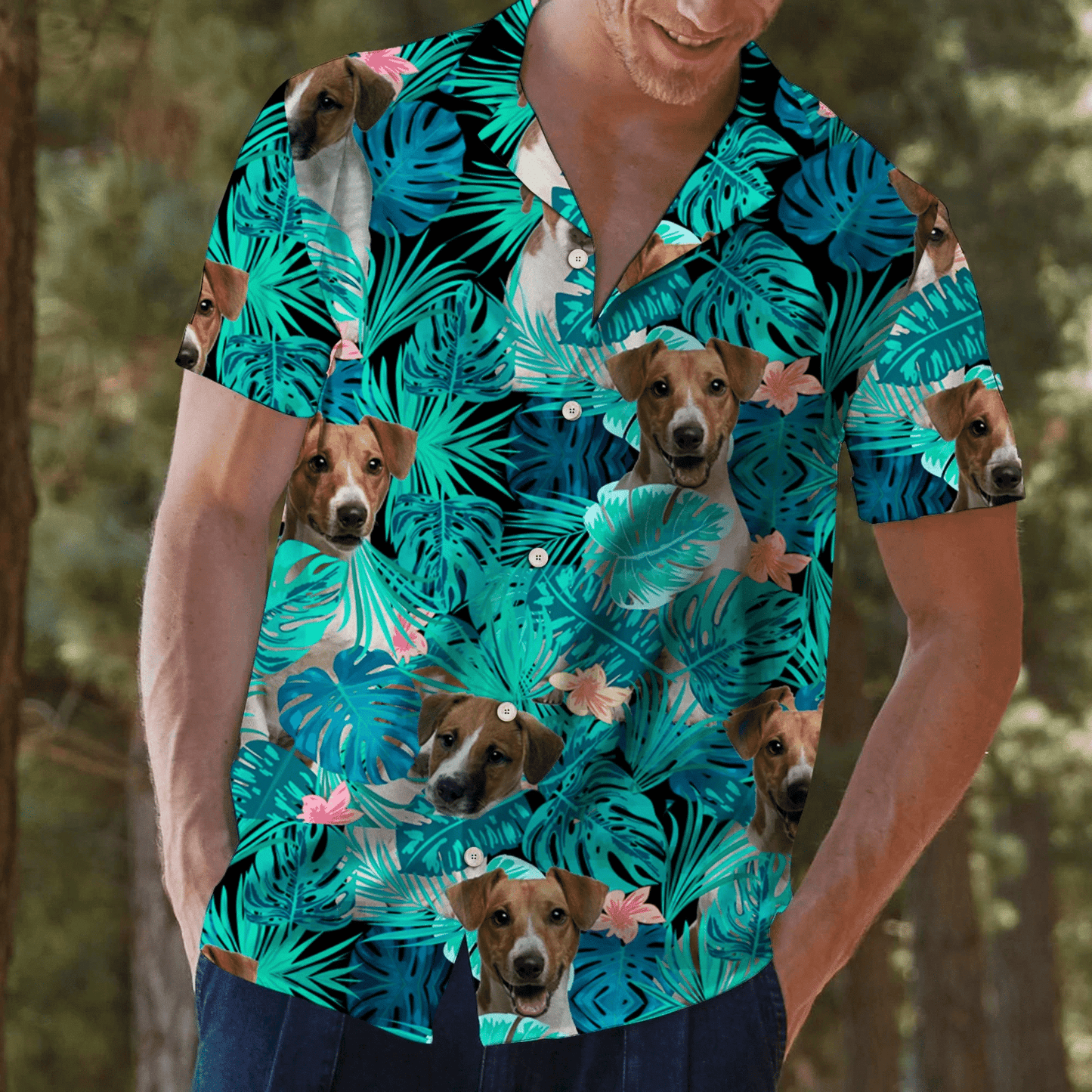 Jack Russel Terrier Behind Leave Pattern Hawaiian Shirt,Hawaiian Shirt Gift, Christmas Gift