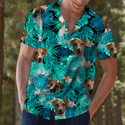 Jack Russel Terrier Behind Leave Pattern Hawaiian Shirt,Hawaiian Shirt Gift, Christmas Gift