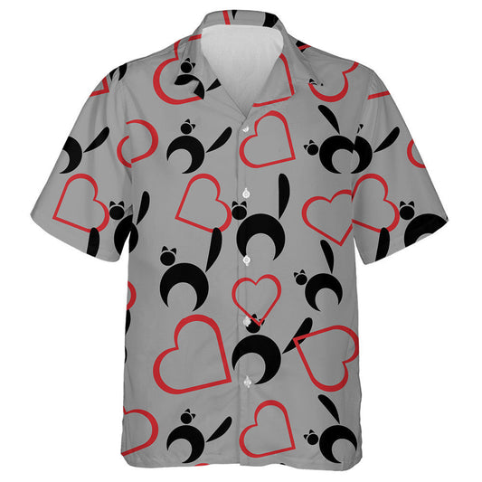 Black Cats In Moon Style And Hearts Hawaiian Shirt, Hawaiian Shirt Gift, Christmas Gift