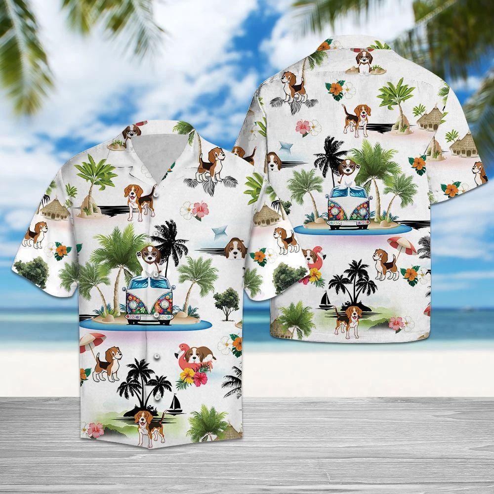 Hippie Van Beagle Summer Vacation On Island Hawaiian Shirt, Hawaiian Shirt Gift, Christmas Gift