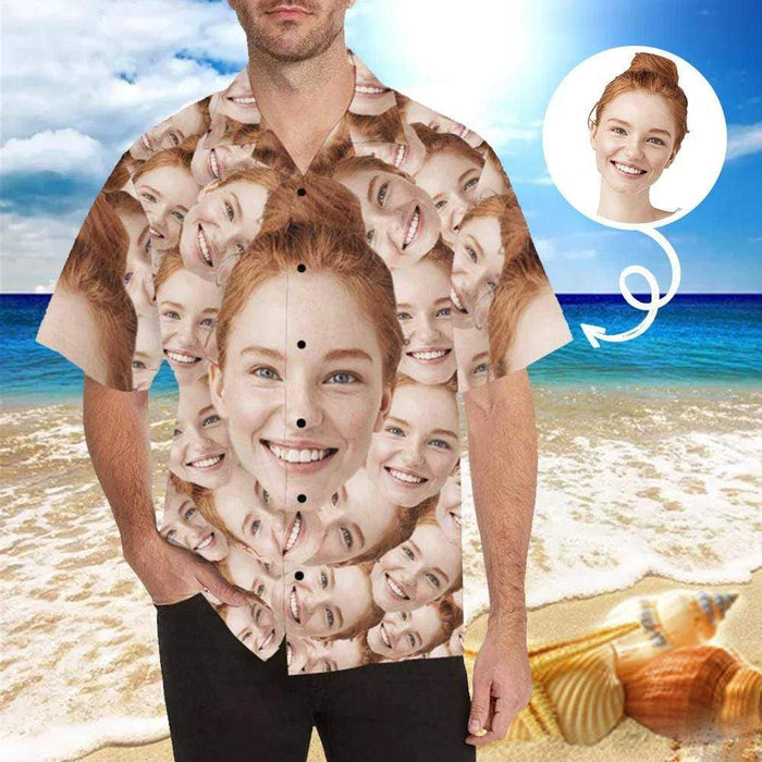 Custom Girlfriend Face Seamless Men's All Over Print Hawaiian Shirt, Hawaiian Shirt Gift, Christmas Gift