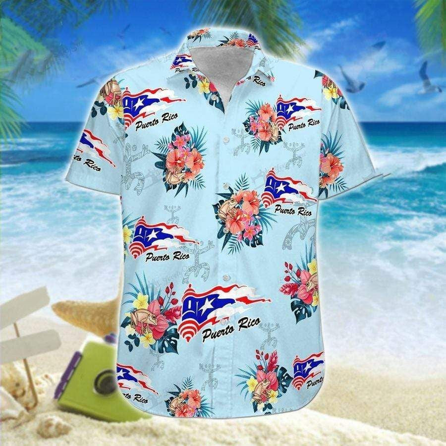 Puerto Rico And Vintage Flowers Design Hawaiian Shirt,Hawaiian Shirt Gift, Christmas Gift