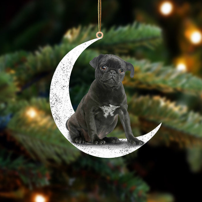 Black Pug-Sit On The Moon-Two Sided Christmas Plastic Hanging Ornament, Christmas Ornament Gift, Christmas Gift, Christmas Decoration