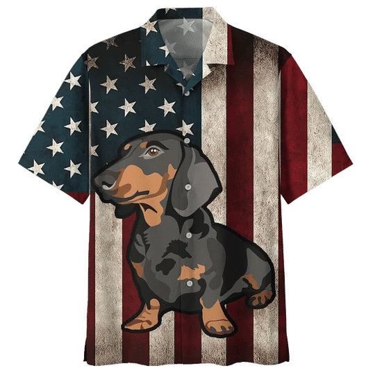 Classic Flag Dachshund Watercolor Design Hawaiian Shirt, Hawaiian For Gift