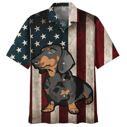Classic Flag Dachshund Watercolor Design Hawaiian Shirt, Hawaiian For Gift