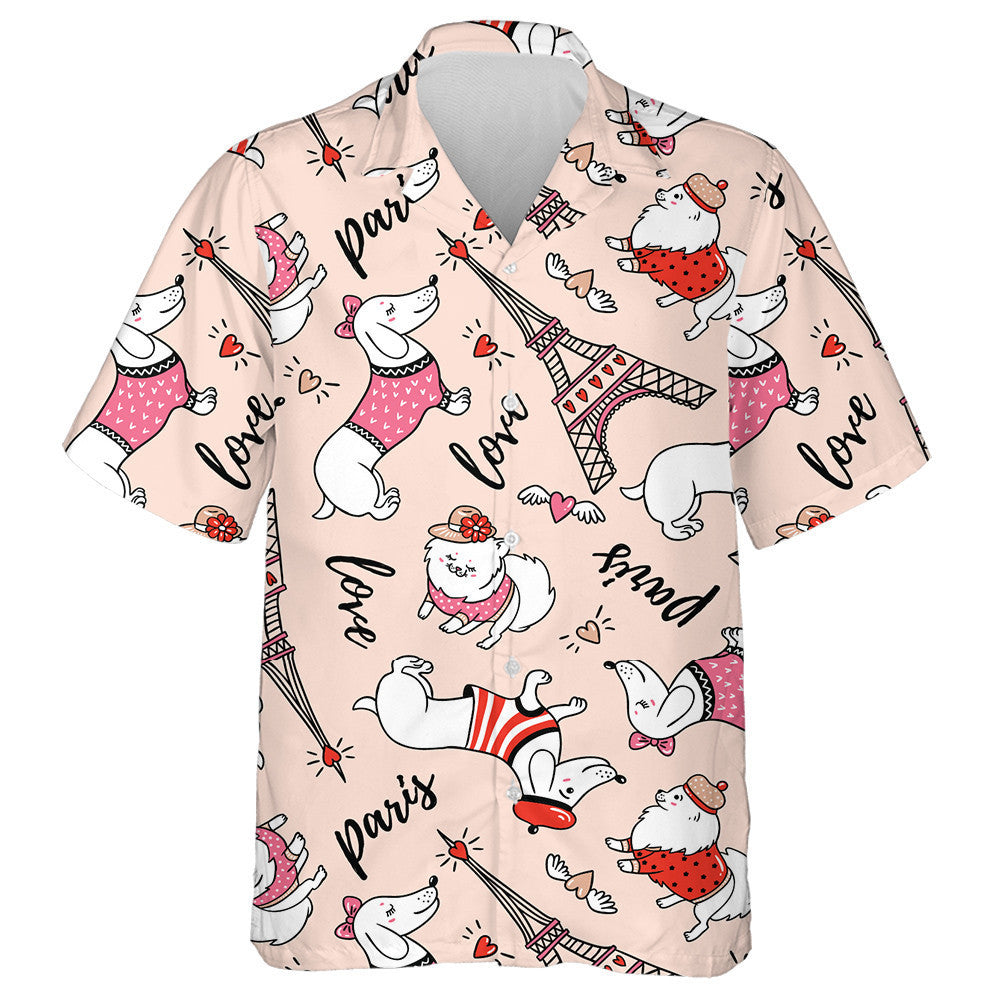 Watercolor Lovely Dachshund Dog And Eiffel Hawaiian Shirt, Hwaiian For Gift