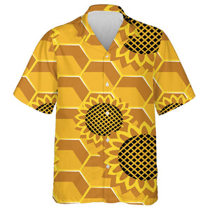 Abstract Hexagon Honey From Sunflower Flowers In A Honeycomb Hawaiian Shirt, Hawaiian Shirt Gift, Christmas Gift