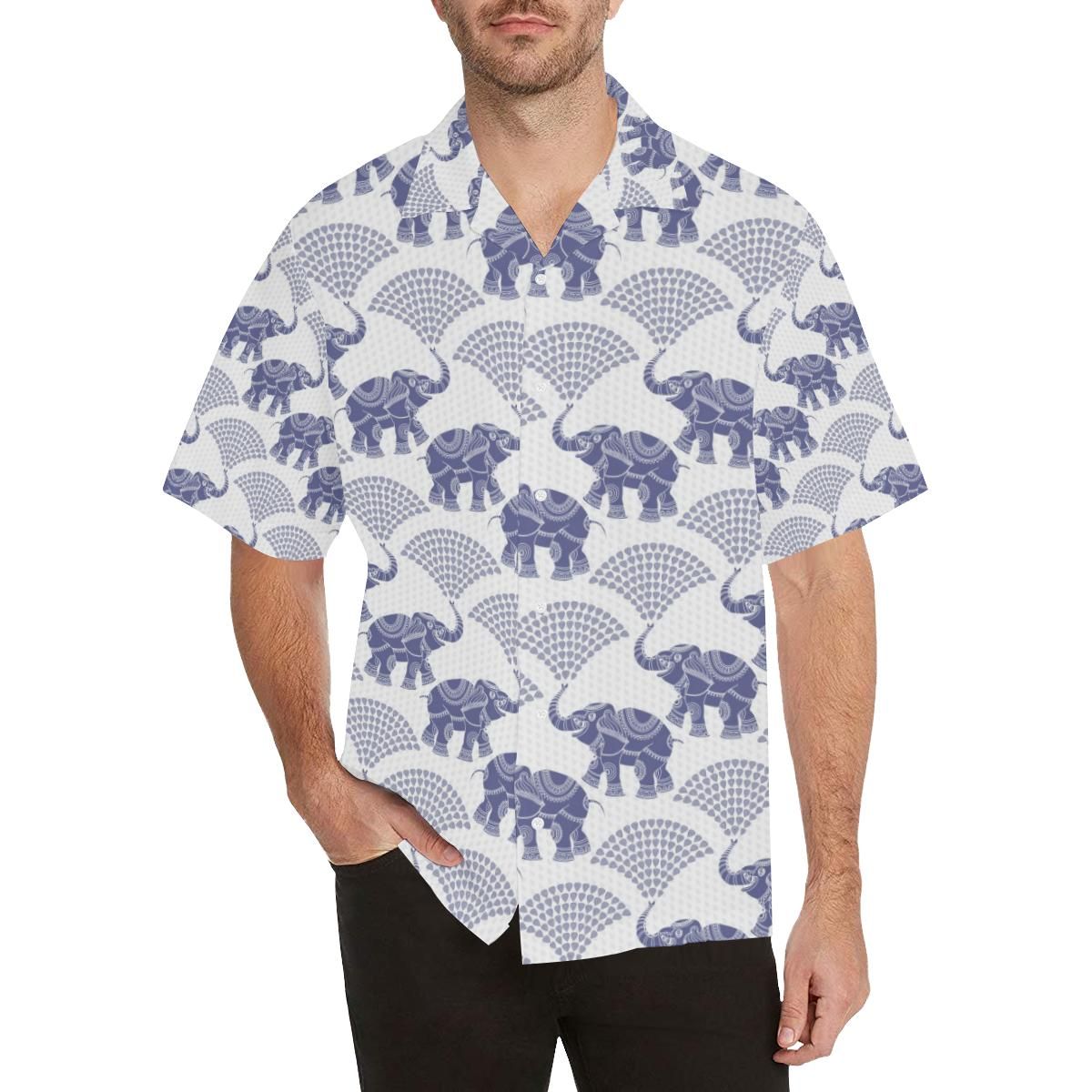 Elephant Pattern Background Men'S All Over Print Hawaiian Aloha Shirt Hawaiian Shorts Beach Short Sleeve_Hawaiian Shirt Gift, Christmas Gift