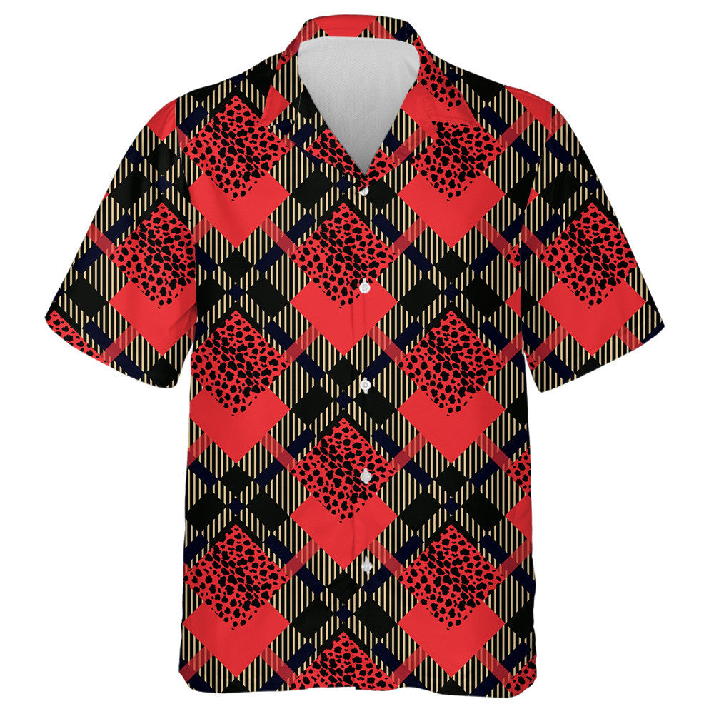 Scottish Red Tartan Grunge With Leopard Spots Hawaiian Shirt, Hawaiian Shirt Gift, Christmas Gift