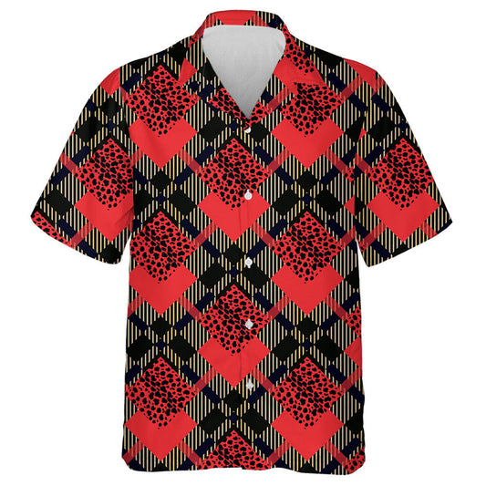 Scottish Red Tartan Grunge With Leopard Spots Hawaiian Shirt, Hawaiian Shirt Gift, Christmas Gift