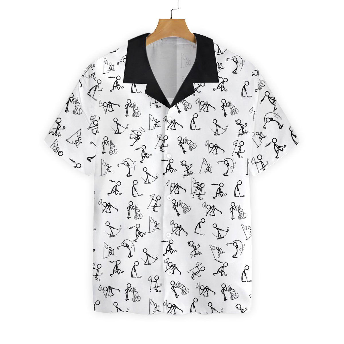 Black Stickfigures Playing Golf Background Hawaiian Shirt, Hawaiian For Gift