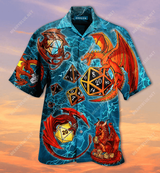 Dragon Playing Dice Hawaiian Shirt_Hawaiian Shirt Gift, Christmas Gift