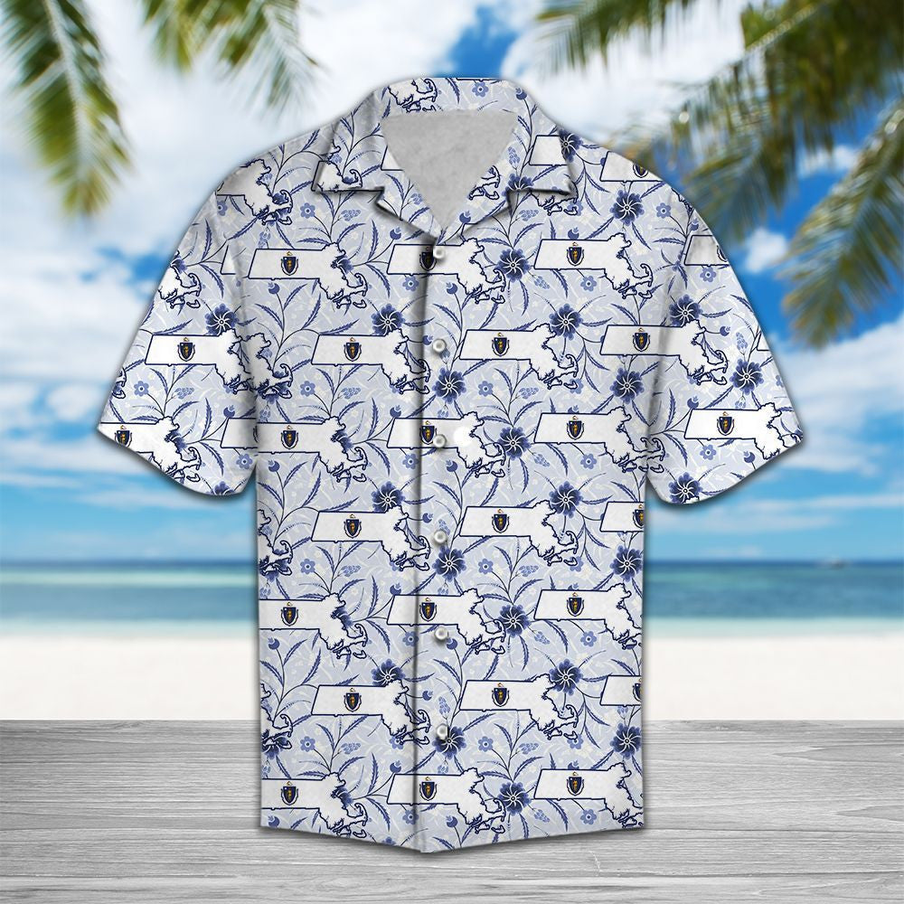 Massachusetts Mayflower Flower Road Pattern Hawaiian Shirt,Hawaiian Shirt Gift, Christmas Gift