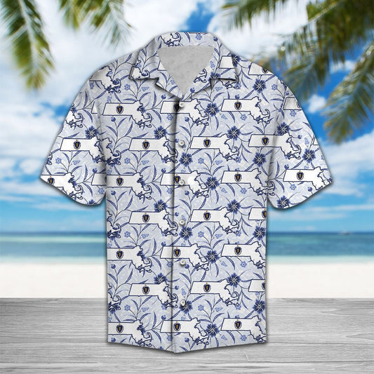 Massachusetts Mayflower Flower Road Pattern Hawaiian Shirt,Hawaiian Shirt Gift, Christmas Gift