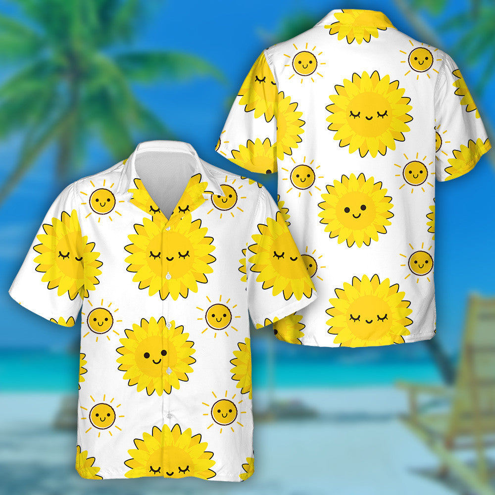 Sleeping Moment Of Sunflower And Sun Cartoon Pattern Hawaiian Shirt, Hawaiian Shirt Gift, Christmas Gift