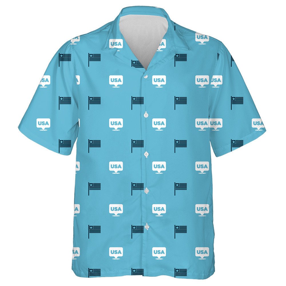 Simple USA Flag Icons On Blue Background Hawaiian Shirt, Hawaiian Shirt Gift, Christmas Gift
