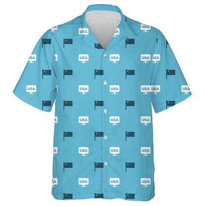 Simple USA Flag Icons On Blue Background Hawaiian Shirt, Hawaiian Shirt Gift, Christmas Gift