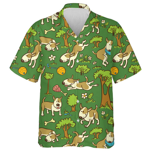 Floral And Trees With Dogs On Green Background Hawaiian Shirt, Hawaiian Shirt Gift, Christmas Gift