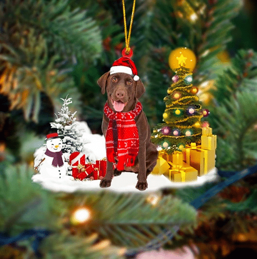 Chocolate Labrador Retriever Christmas Ornament, Happy Christmas Ornament, Christmas Gift, Christmas Decoration