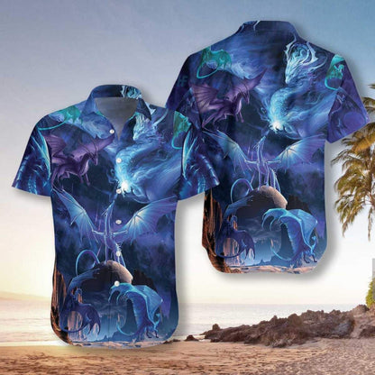 Blue Dragon In The Universe Design Hawaiian Shirt, Hawaiian For Gift