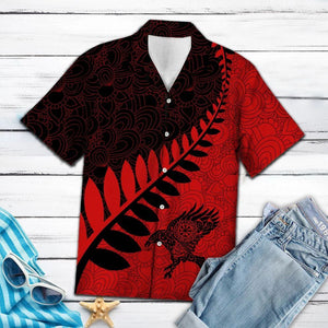 Amazing Raven Viking Leaf Red And Black Pattern Hawaiian Shirt, Hawaiian Shirt Gift, Christmas Gift