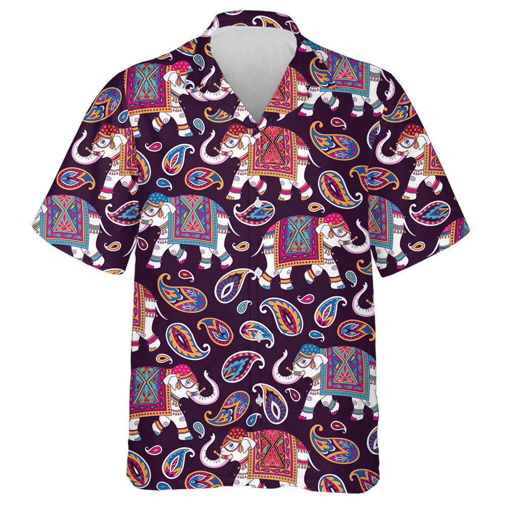 Indian Style Elephant Walking And Paiseley Hawaiian Shirt, Hawaiian For Gift