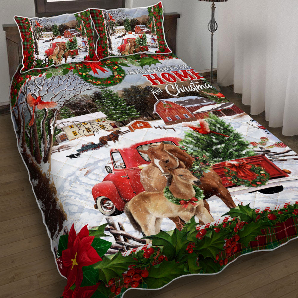 Horse. Red Truck. All Hearts Come Home For Christmas Quilt Bedding Set Bedroom Set Bedlinen 3D ,Bedding Christmas Gift,Bedding Set Christmas