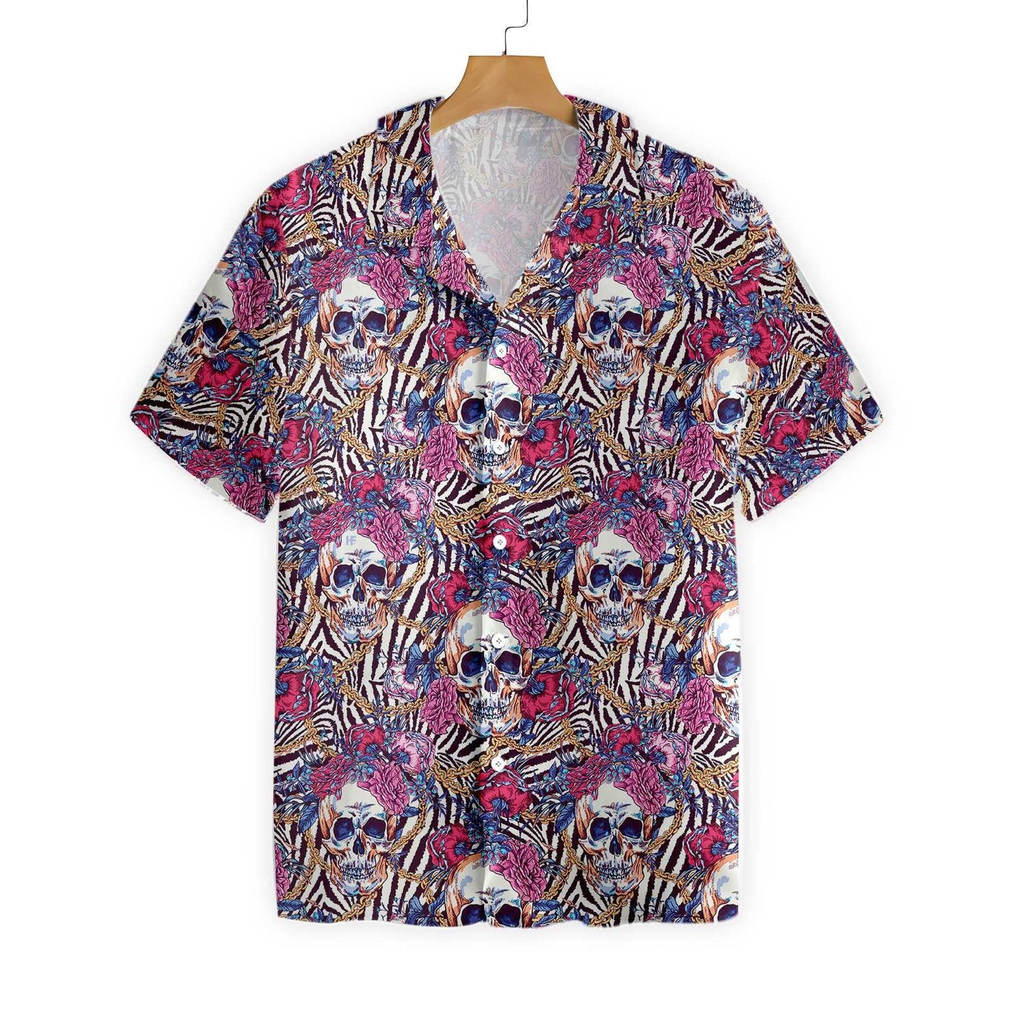 Cool Skull With Roses On Zebra Design Hawaiian Shirt, Hawaiian Shirt Gift, Christmas Gift