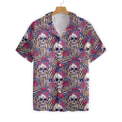 Cool Skull With Roses On Zebra Design Hawaiian Shirt, Hawaiian Shirt Gift, Christmas Gift