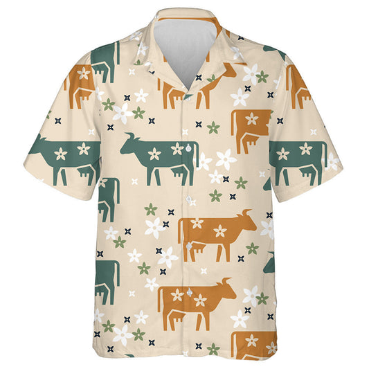 Farm Animals Cows Flowers And Other Elements Hawaiian Shirt, Hawaiian Shirt Gift, Christmas Gift