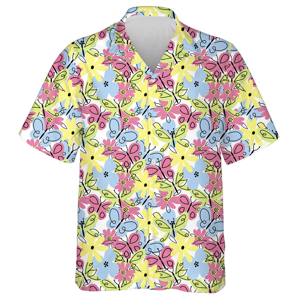 Theme Spring Yellow Flower And Butterfly Hawaiian Shirt,Hawaiian Shirt Gift, Christmas Gift