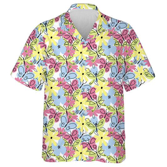 Theme Spring Yellow Flower And Butterfly Hawaiian Shirt,Hawaiian Shirt Gift, Christmas Gift