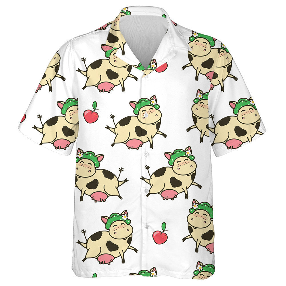 Funny Cow With Red Apples Cartoon Character Hawaiian Shirt, Hawaiian Shirt Gift, Christmas Gift