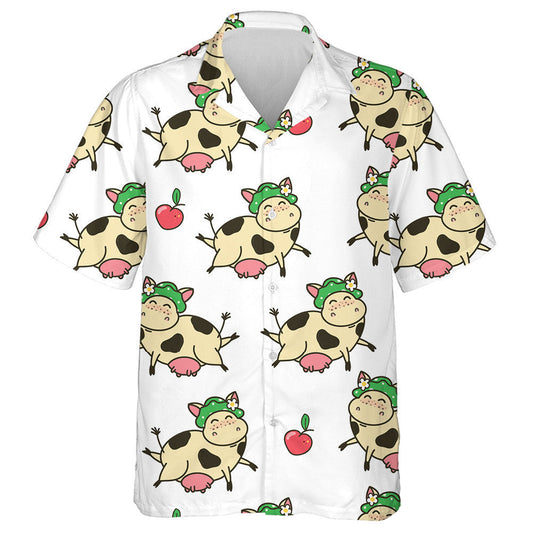 Funny Cow With Red Apples Cartoon Character Hawaiian Shirt, Hawaiian Shirt Gift, Christmas Gift