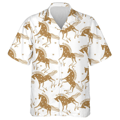 Gold Horses And White Flower On White Hawaiian Shirt, Hawaiian Shirt Gift, Christmas Gift