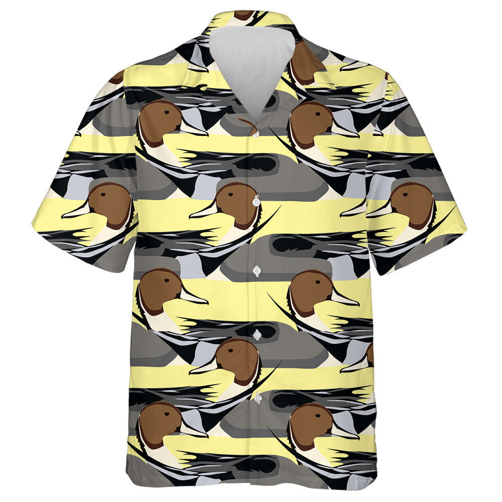 Hand Drawn River Multicolored Geometric Ducks Hawaiian Shirt, Hawaiian Shirt Gift, Christmas Gift