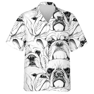 A Bulldog Portraits Black And White Hawaiian Shirt, Hawaiian Shirt Gift, Christmas Gift