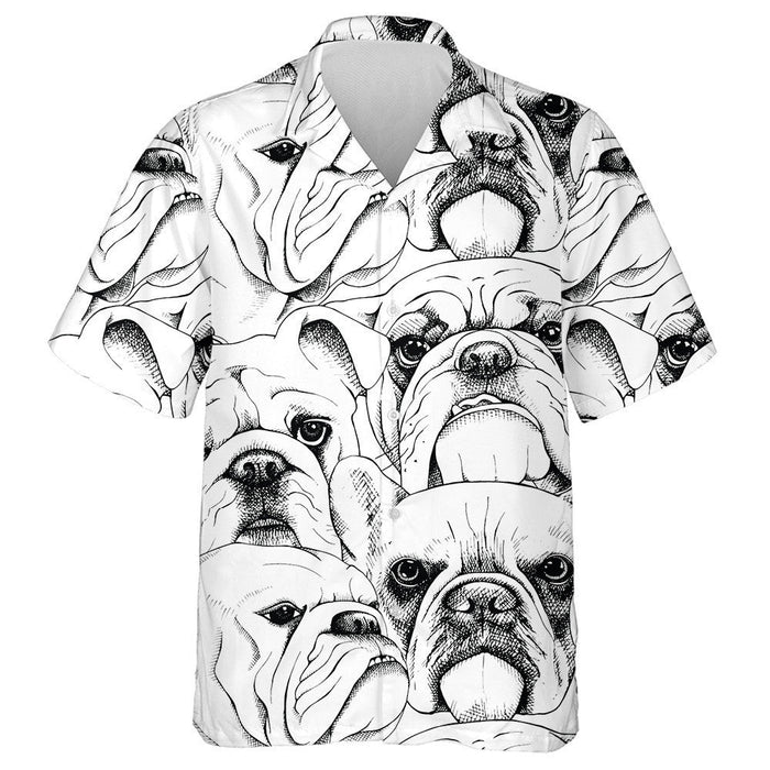 A Bulldog Portraits Black And White Hawaiian Shirt, Hawaiian Shirt Gift, Christmas Gift