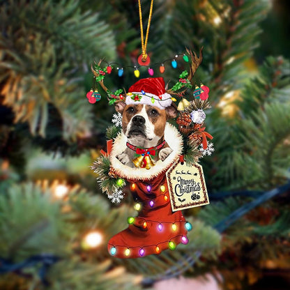 American Bulldog 1-Xmas Boot-Two Sided Christmas Plastic Hanging Ornament, Christmas Gift, Christmas Decoration
