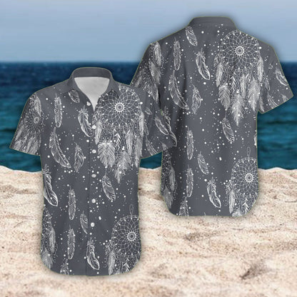 Native American Feathers Grey Theme Hawaiian Shirt,Hawaiian Shirt Gift, Christmas Gift