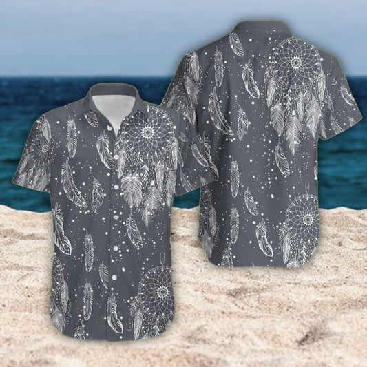 Native American Feathers Grey Theme Hawaiian Shirt,Hawaiian Shirt Gift, Christmas Gift