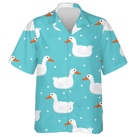Hand Drawn White Duck And Snow Dot Hawaiian Shirt, Hawaiian Shirt Gift, Christmas Gift