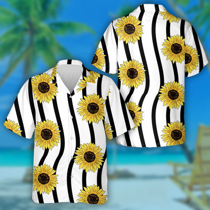 Siombail Hippie Lus na Gréine ar Chúlra Stripach Dubh Tonnach Léine haváí, Bronntanas Léine Haváíais, Bronntanas Nollag